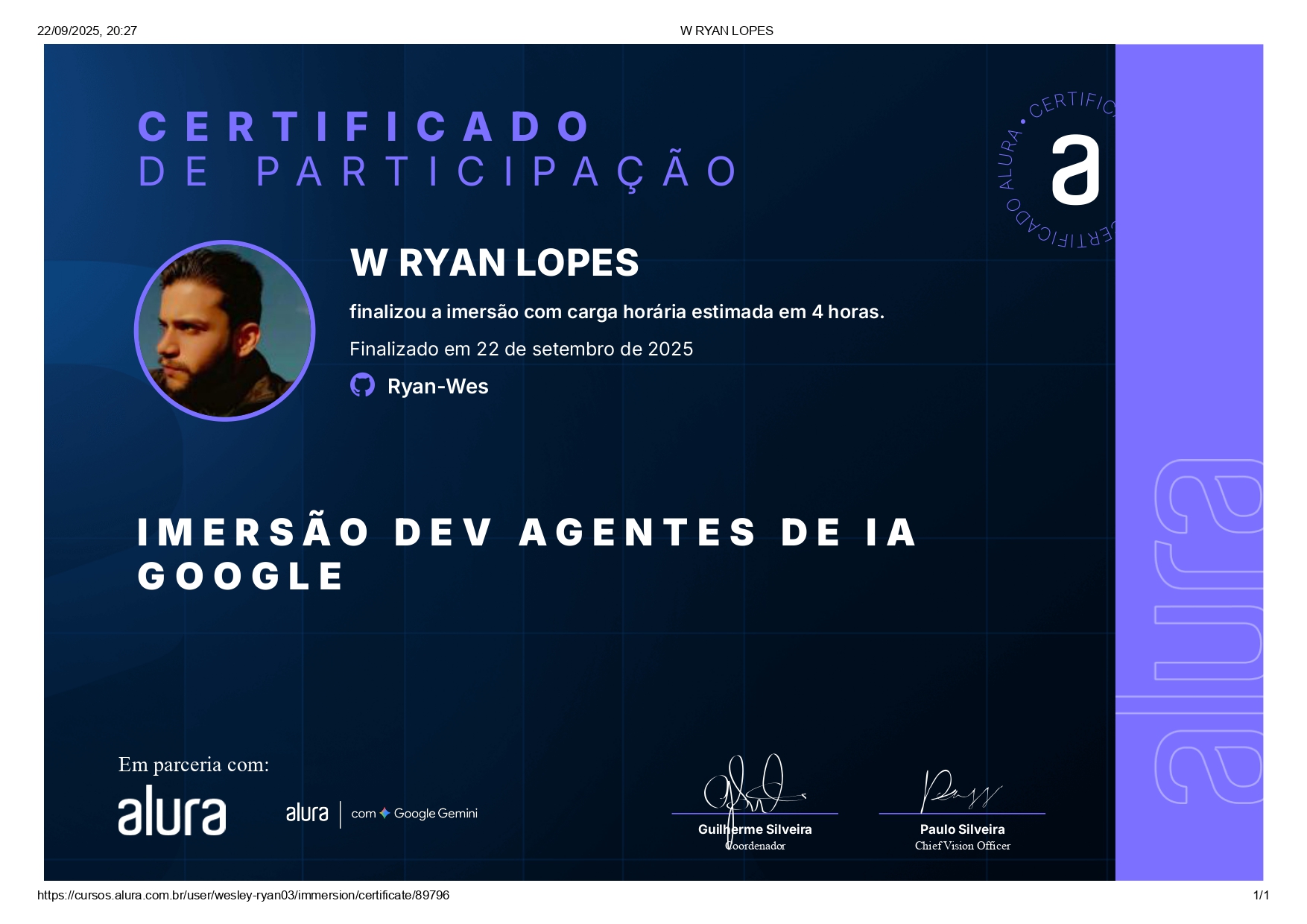Certificado Imersão Dev Agentes de IA