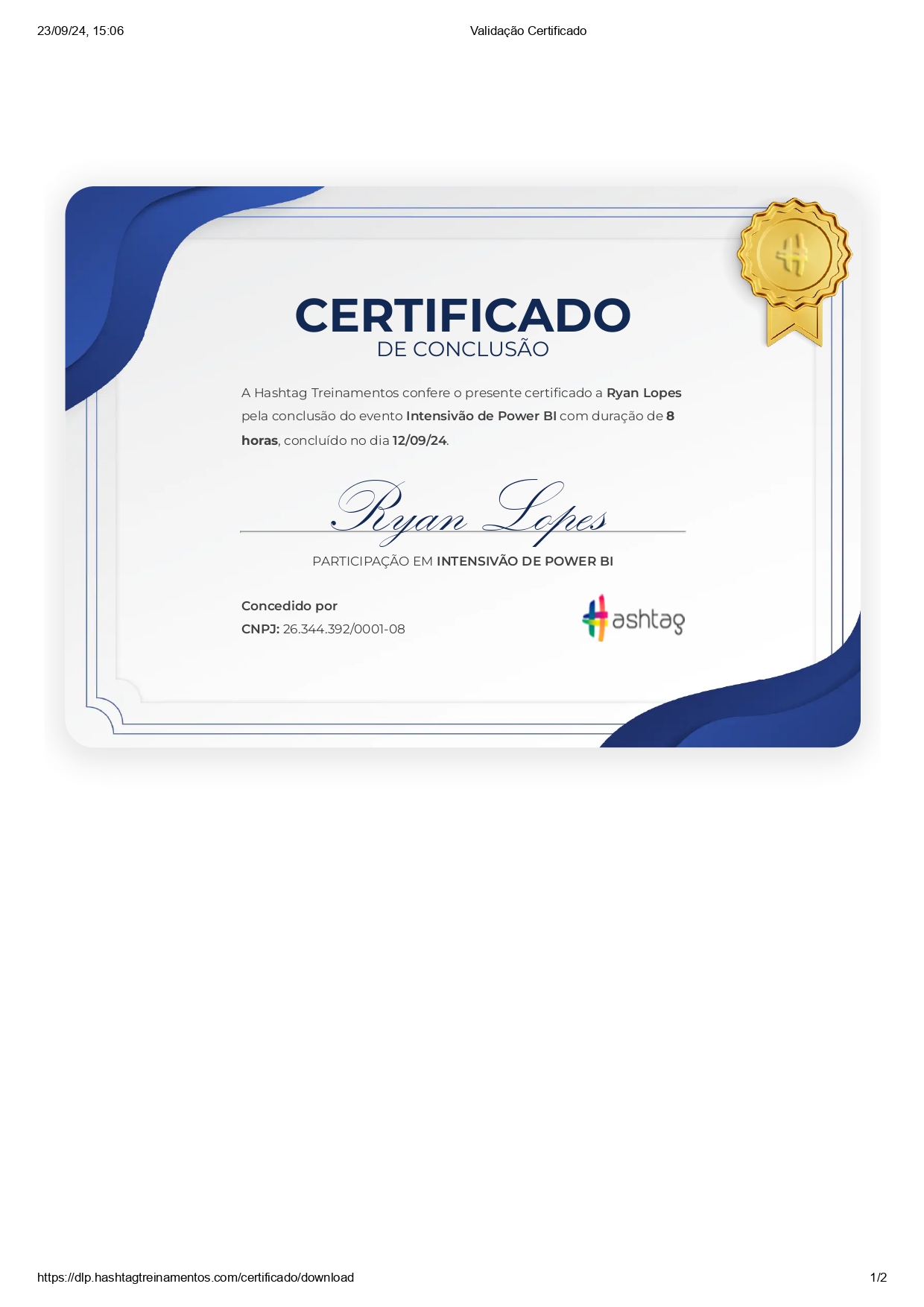 Certificado Power BI